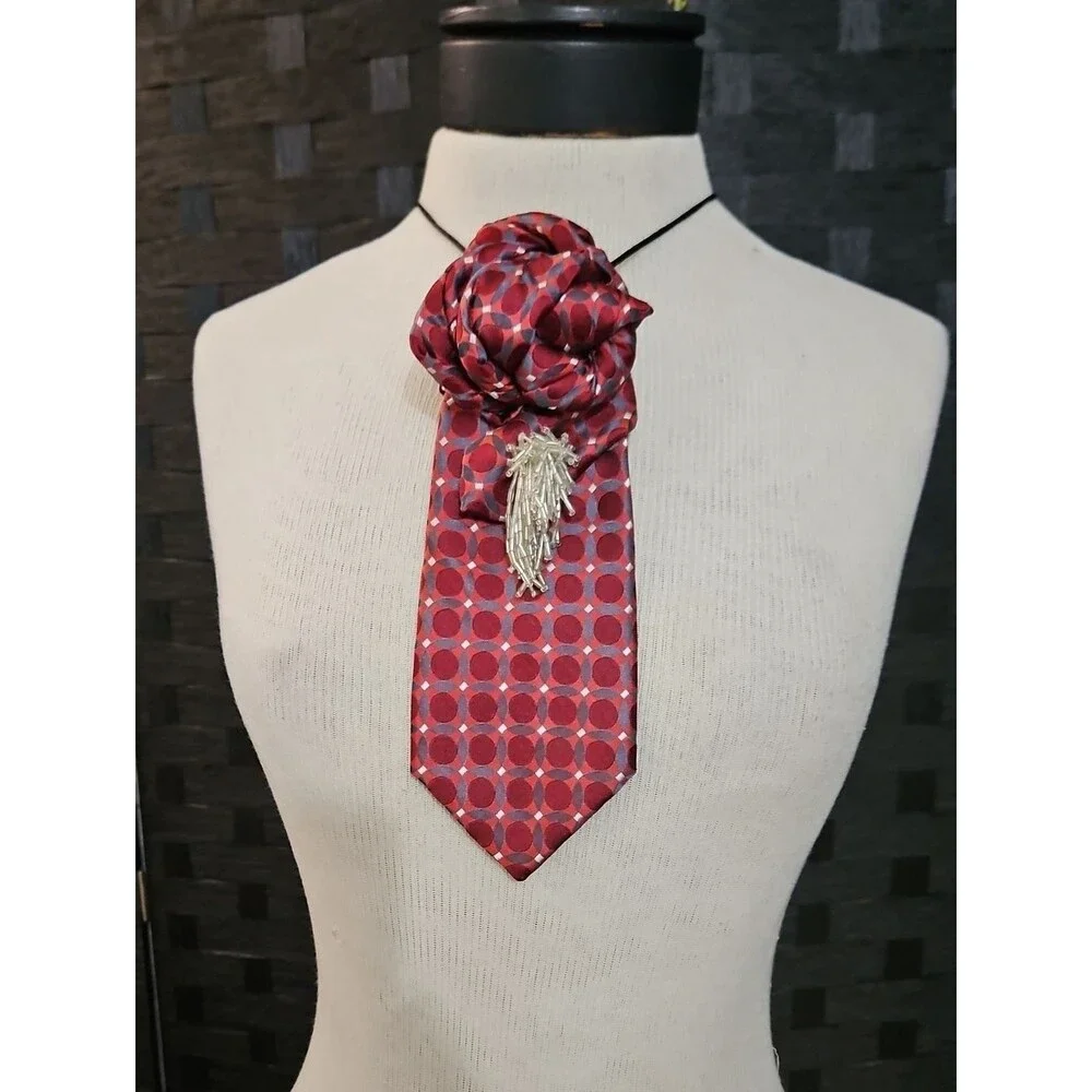 Arrow Silk Red Dot Statement Tie Necklace